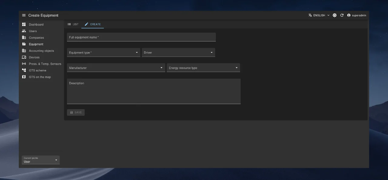 New equipment registration form.