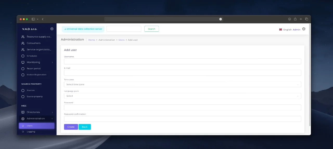 New User Creation Form.