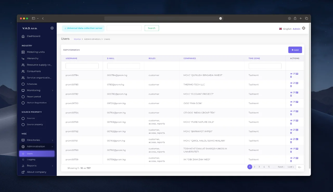 Account list and controls.