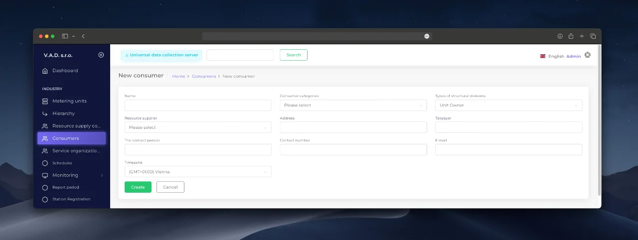 New consumer creation form.