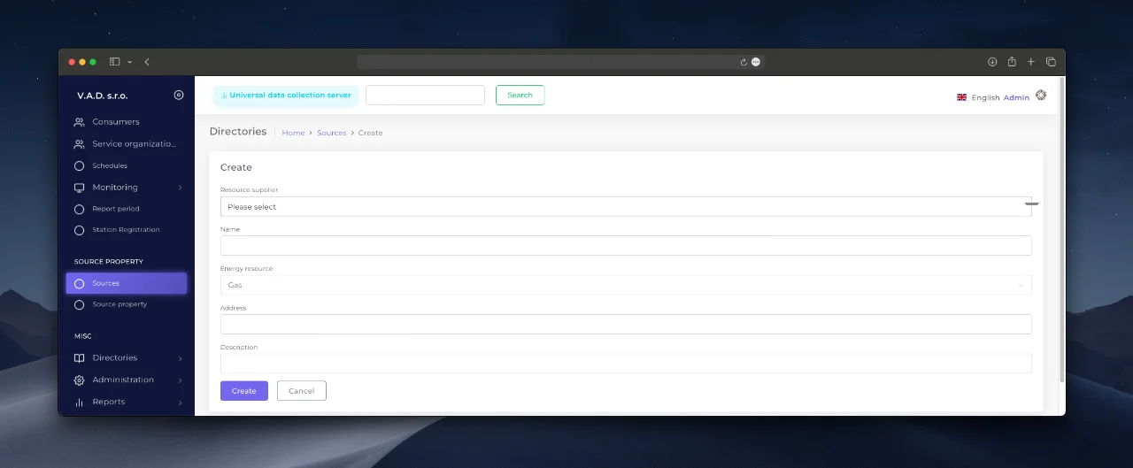 New source creation form.