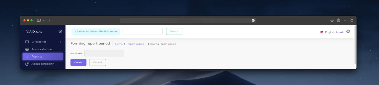 Reporting Period Creation Form.