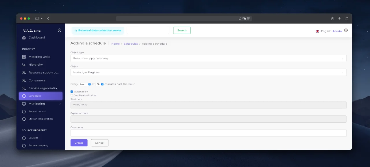 Schedule creation form.
