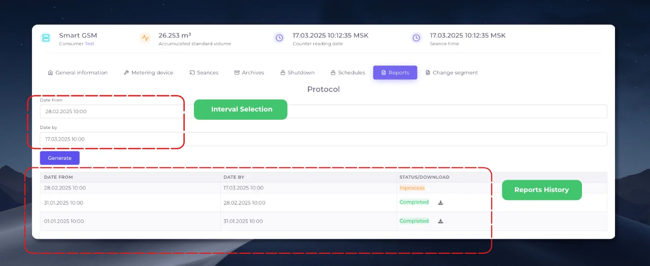 Report generation interface.