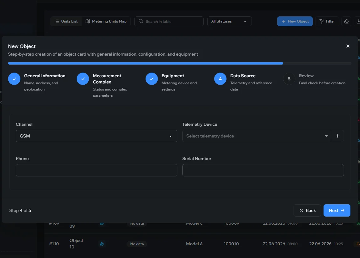 The New Object wizard, Data Source step