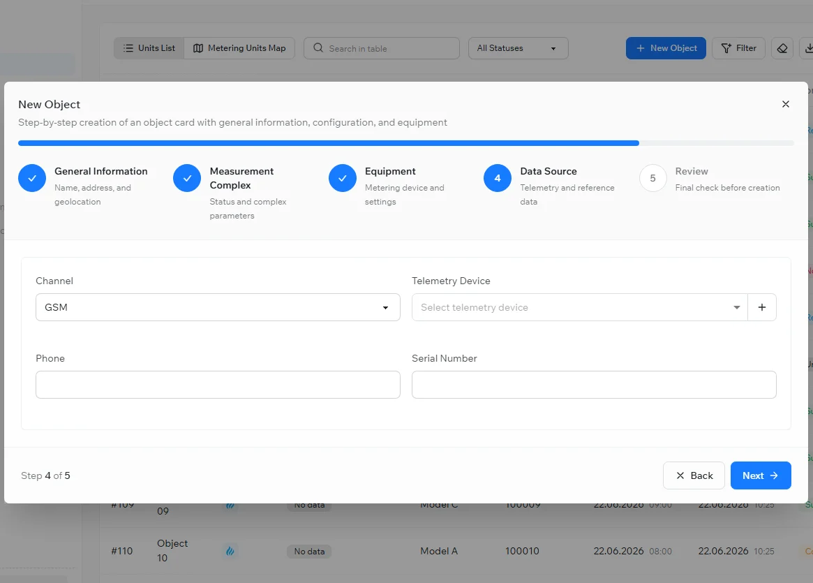 The New Object wizard, Data Source step