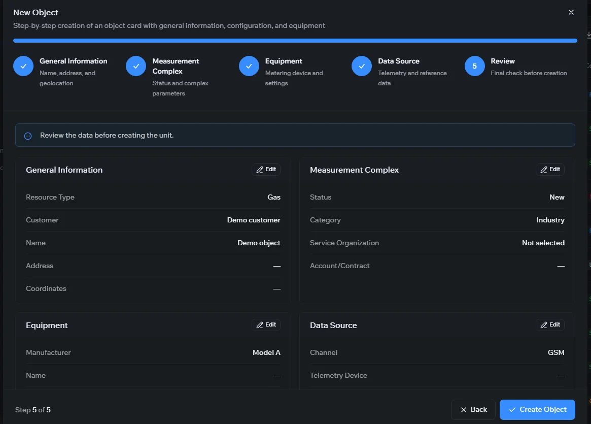 The New Object wizard, Review step