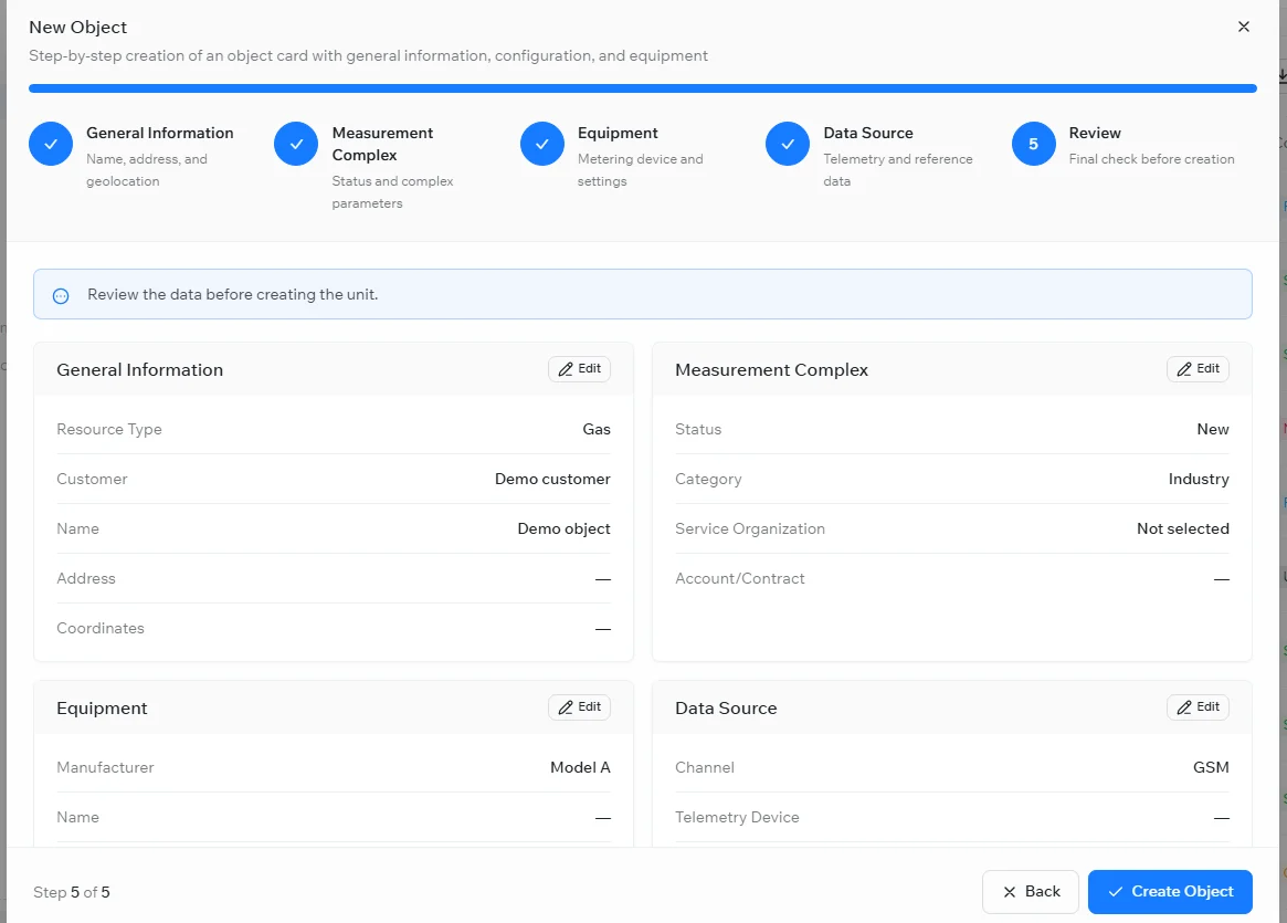 The New Object wizard, Review step